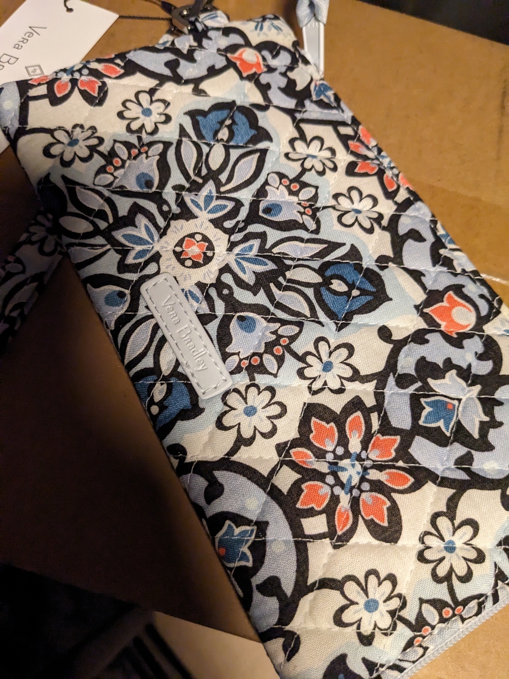 Vera Bradley Quilted Floral Wristlet - Blue, Black, Coral